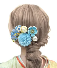 [JZOON] 髪飾り つまみ細工 七五三 成人式 ヘアアクセサリー 桜 菊 花 8色 可愛い 鈴付き 手作り 浴衣 袴 着物 振袖 和装 成人式 前撮り 753 花火大会 盆踊り イベント 卒園式 卒業式 結婚式 青 H1122