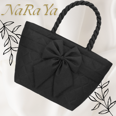 【送料無料】【NaRaYa】 【新品】ナラヤ★ ハンドバッグ ★ショルダーバッグ★レディース♀ リボンバッグ★ トートバッグ★ 女性 婦人★ ハンドメイド おしゃれ★ かわいい❣ 軽量 ★黒 ★NBF-52WR