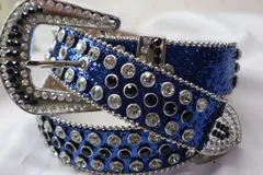 ギラギラ　ブルー　ブリンブリン　ウエスタン　ベルト　LEX カウボーイ　y2k アメカジ　古着　ラッパー　メンズベルト　ヴィンテージ　グランジ