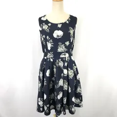 RETRO GIRL【レトロガール】 ノースリーブ ワンピース レディース【size:M/膝丈/紺/花柄】総裏地/dress◆BJ011-b