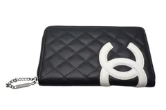 CHANEL シャネル 長財布 カンボンライン オーガナイザー 10番台 ラムスキン ブラック ホワイト ピンク シルバー金具 美品 中古 4c075867