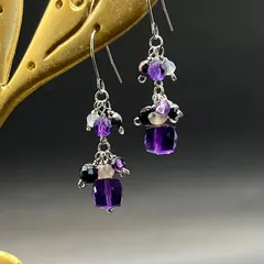 天然石 紫色の石の２段ピアス 316lサージカルステンレス fr612