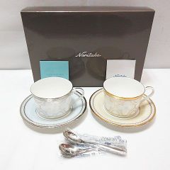 未使用品 Noritake ノリタケ トレフォリオ ゴールド&プラチナ ペア カップ&ソーサー (色変り) ティー・コーヒー椀皿ペア 4945-57L/P93686 ボーンチャイナ 洋食器 D166Z