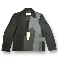 新品 Feng Chen Wang Asymmetric Wool Blazer アシンメトリー 再構築 切り替え ストライプ テーラードジャケット フェンチェンワン ブラック M FMF16JK07 71734A7のサムネイル