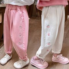 女児 チェリー刺繍 カジュアルパンツ 90-130cm 子供 リラックスパンツ 通気性良い おしゃれ jinrui33