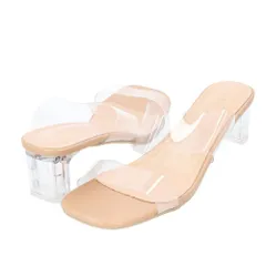 ☆ ベージュ×5cmヒール ☆ 37(23.5cm) ☆ レディース サンダル 太ヒール ミュール サンダル ヒール クリアサンダル レディース オープントゥ 太ヒール チャンキーヒール 春夏 おしゃれ きれいめ スクエアトゥ クリアヒール ハイヒール ベルト