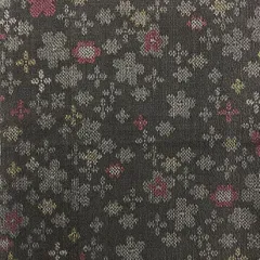 ［きものキレイ］  紬（袷）濃いグレー　花柄　身丈161cm　裄丈64.2cm　絹　リユース　　T010