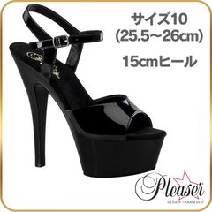 25.5 26 Pleaser プリーザー キャバ ヒール サンダル 厚底 レディース メンズ 15cm ヒール 黒 ブラック エナメル アンクルストラップ 女性 男性 用 ハイヒール ピンヒール 女装 ポールダンス