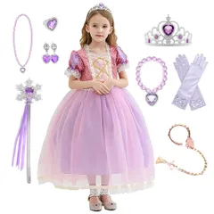 新作12_110 [KOCEKID] ラプンツェル風 ドレス 子供 ラプンツェル風 コスプレ 風 プリンセス ドレス 登場 ハロウイン コスプレ 仮装 変身 コスチューム 誕生日 パーティー クリスマスプレゼント 豪華アクセサリー セット 100~150cm選