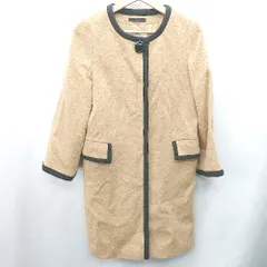 ■ ⊇ ROPE' ロペ 斜めストライプ柄 長袖 ノーカラーコート サイズ38 ライトブラウン ブラック レディース E  【1409100019957】