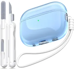 MHYALUDO Airpods Pro 第 2 世代/第 1 世代ケースカバー、Airpods Pro ケース第 2 世代 USB C 充電ポートと互換性あり、クリアソフト透明ミリタリーグレード耐衝撃ケース、クリアブルー
