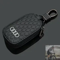 【新品未使用】◆アウディ AUDI◆ブラック◆キーケース スマートキー レザーキーケース 車用 鍵 収納 ラウンドファス ナー 軽量 キーホルダー aado qtm