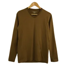 グリーンレーベルリラクシング ユナイテッドアローズ green label relaxing Tシャツ カットソー プルオーバー Vネック 無地 長袖 MEDIUM 茶 ブラウン
