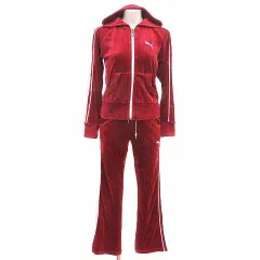 プーマ PUMA スポーツウェア セットアップ 上下 ジャケット ジャージ ジップアップ フード パンツ ベロア ライン M 赤 レッド /YK