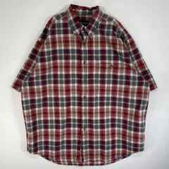 古着 00’s/00年代 エディー・バウアー Eddie Bauer 半袖シャツ チェック 胸ポケ ボタンダウン XL  レッド系 マルチカラー メンズ