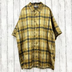 【 TRUST 】トラスト 半袖シャツ チェック サテン イエロー系 XL