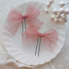 オーガンジーリボン　くすみピンク