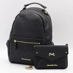  良品 サマンサベガ 1820155222 黒 合皮 ゴールド金具 ポーチ付き チャーム付き レディース サイドリボンリュック KRH 2000000 NSK