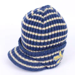 ミキハウス ニットキャップ ニット帽 ツバ付き ボーダー ウール混 日本製 ブランド 帽子 キッズ 男の子用 Sサイズ ブルー MIKI HOUSE 【中古】