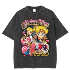 【90s复古】セーラームーン プリントTシャツ ヴィンテージ加工 メンズ ユニセックス ストリート系 高級水洗い加工