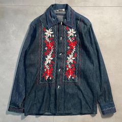70s Denim Mexican Shirt デニムメキシカンシャツ　花刺繍