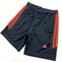 アディダス adidas ブラック ショートパンツ 短パン ハーフパンツ 160cm キッズ 子供用 ブラック × レッド CLIMACOOL 軽量速乾■Ja2082
