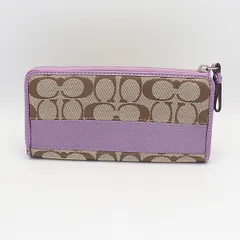 美品 コーチ シグネチャー柄 シルバー金具 ブラウン/パープル 財布 長財布 メンズ/レディース KRK 2000000 NSK