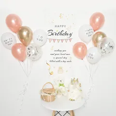 フォトポスター Happy 誕生日 Birthday 誕生日 オックスフォード 生地 シンプル 誕生日ガーランド 飾り付け 風船 タペストリー 金色 バースデー ローズゴールド 誕生日タペストリー バルーン