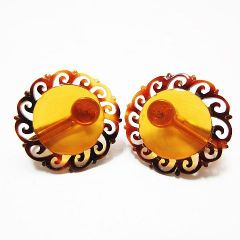 未使用保管品 本鼈甲 べっ甲 イヤリング ラウンド 彫刻 直径2.2cm 重量4.1g アクセサリー レディース D127LF