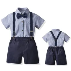 【新着商品】入学式 七五三 卒業式 結婚式 サスペンダー お宮参り ショートパンツ 蝶ネクタイ 半袖シャツ ハロウィン 4点セット キッズコスチューム 紳士服 クリスマス スーツ フォーマル 男の子 130cm 子供スーツ [QOOLY]