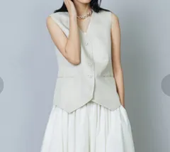 プルミエアロンディスモン ウールロングジレ きれいめ　アイボリー　ストレッチ フェイクウール ロングジレ レディース[品番：AZ000004168