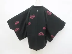 【一輝堂】リサイクル着物 羽織 黒羽織 一つ紋 羽織紐付き 正絹 身丈約76cm 裄丈約61.5cm 25z10-5677