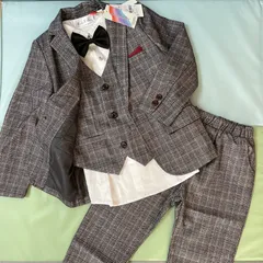 フォーマル スーツ ベスト 5点セット グレー チェック 入学式　卒園