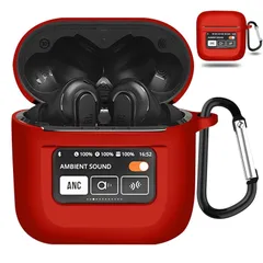 YAODLE JBL TOUR PRO 2 ケース 対応 JBL TOUR PRO 2 専用保護カバー 液状シリコン保護ケース 耐衝撃性 防水防塵 軽量小型 紛失防止 装着充電可能 男女兼用 カラビナ付き(レッド)