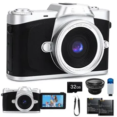 180度回転可能ディスプレイ 6800万画素 広角レンズ付属 32GBマイクロSDカード付き 16倍デジタルズーム デジカメ オートフォーカス機能 手振れ補正 4K ウェブカメラ 自撮り便利 3インチ大画面 デジタルカメラ バッテリー2枚 コンパクト Mole