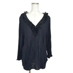 トロワドゥアン レディース セーター 長袖 Vネック レース付き 黒 ブラック F3 6L 7L 大きいサイズ ゆったり 上品 きれいめ エレガント 秋冬 美品 おしゃれ 女性