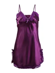 uxcell サテン レース スリップ キャミソール セクシー ワンピース ベビードール ランジェリー レディース パープル レース 2XL