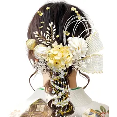 [JZOON] 髪飾り 9色展開 成人式 髪飾り ドライフラワー 袴 卒業式 和装 結婚式 振袖 プリザーブドフラワー 金箔 紐アレンジ 水引 和玉 シャンパン A1605