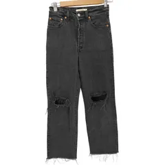 ベイフロー BAYFLOW 別注RIBCAGE STRAIGHT ボタンフライ ブラックデニムパンツ レディース  W25 L25