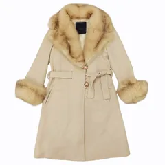 フェンディ FENDI 美品 フォックスファー カシミヤ ベルテッド ロングコート チェスターコート ジャケット ロゴボタン ベルト付 ベージュ系 38 約S 1010のサムネイル