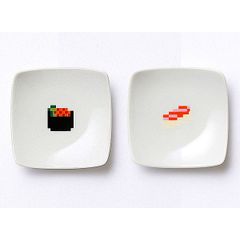 ドット絵 豆皿・小皿・箸置き2種類セット 寿司ネタ（軍艦巻、サーモン） 大図まことデザイン The Porcelains （ザ・ポーセリンズ）