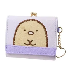  すみっコぐらし お財布 口金ミニ財布 ウォレット とんかつ 三つ折り フェイス柄 パープル 