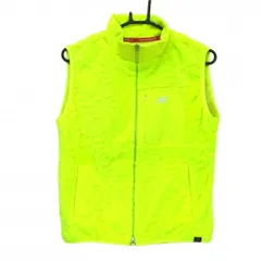 【美品】ニューバランスゴルフ ファーベスト 蛍光イエロー ロゴ総柄 裏地付 ダブルジップ レディース 1(M) ゴルフウェア New Balance