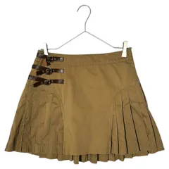 BURBERRY BLUE LABEL(バーバリーブルーレーベル) 00's サイド レザー アジャスター プリーツ ミニ スカート FL570-459-65 36(S程度) カーキ