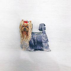 【LM / エルム】ブローチ ヨークシャテリア (ブルー&ゴールド)  /  立体刺繍アクセサリー