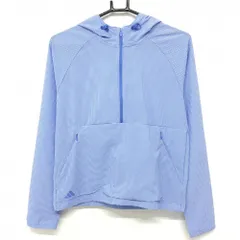★SALE価格★【美品】アディダス フード付ブルゾン ライトブルー×白 チェック サッカー生地 ハーフジップ レディース M ゴルフウェア adidas