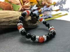 パワーストーン ブレスレット オニキス&赤瑪瑙  天然石ブレス (シルバー) 8mm レディース  ●