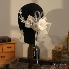 ウェディングヘッドドレス 髪飾り フラワー 結婚式 二次会 発表会 演奏会 披露宴 前撮り 花 ブライダル パーティー 花嫁小物 着物 和装 リボン ホワイト