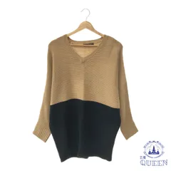 ☆美品☆ INGNI イング トップス チュニック ニット Vネック ツートーン 長袖 レディース ベージュ ブラック M 901-5034 送料無料 古着