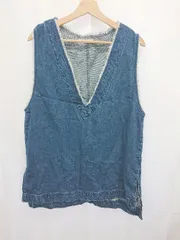 ◇ Θ chocol raffine robe Vネック フリンジ デニム ベスト サイズF ライトインディゴ レディース E  【1506180003798】